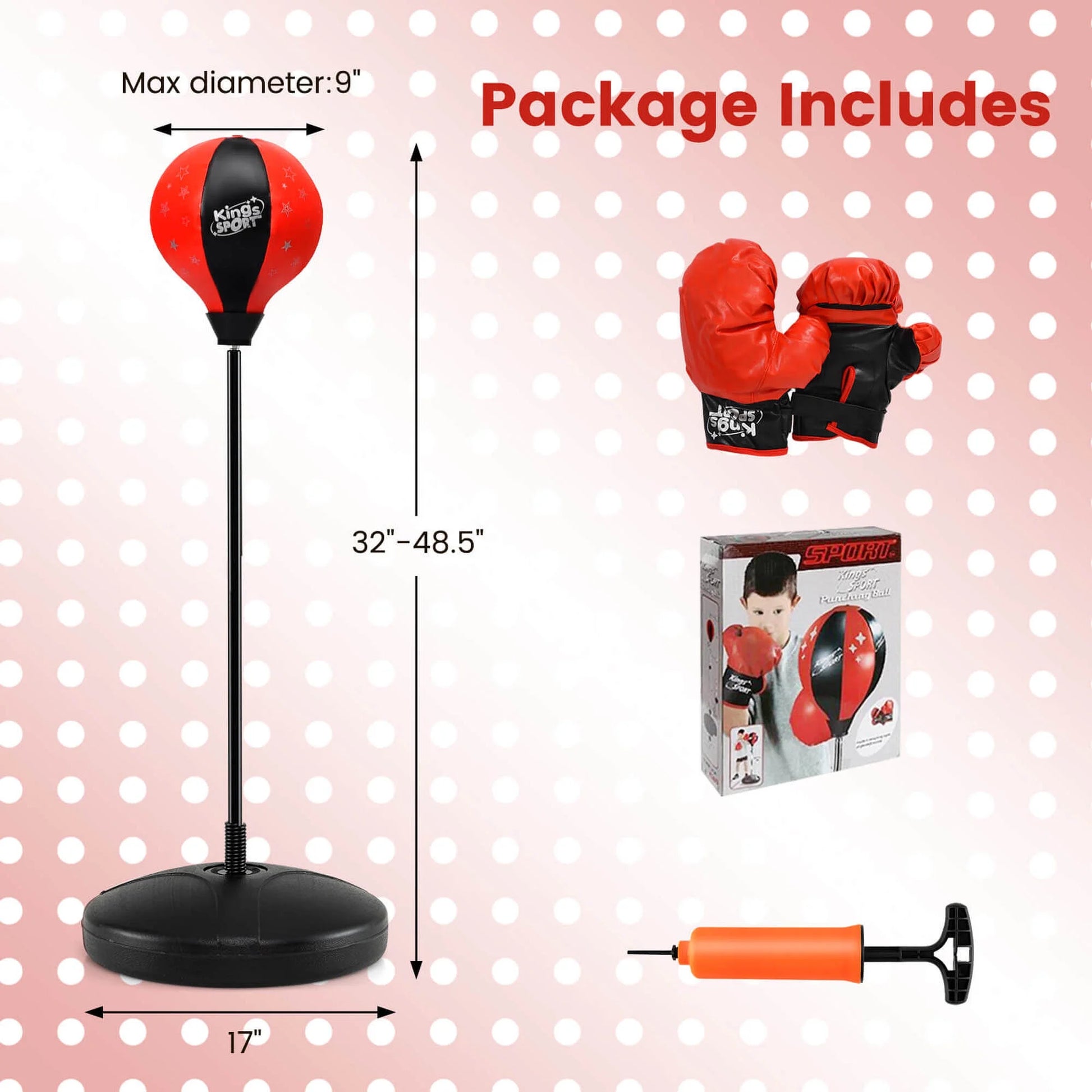 Kids Punching Bag Toy Set Adjustable Stand Boxing Glove Speed Ball with Pump