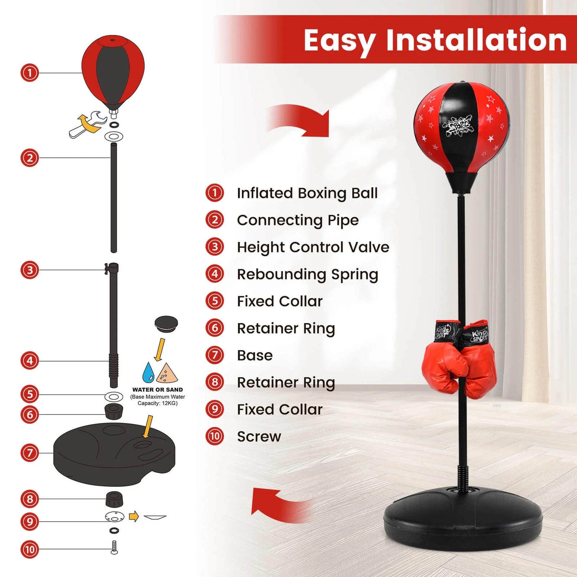 Kids Punching Bag Toy Set Adjustable Stand Boxing Glove Speed Ball with Pump