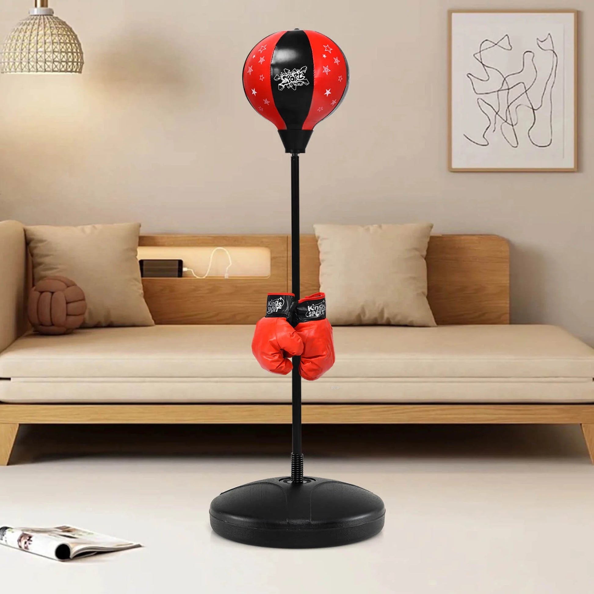 Kids Punching Bag Toy Set Adjustable Stand Boxing Glove Speed Ball with Pump