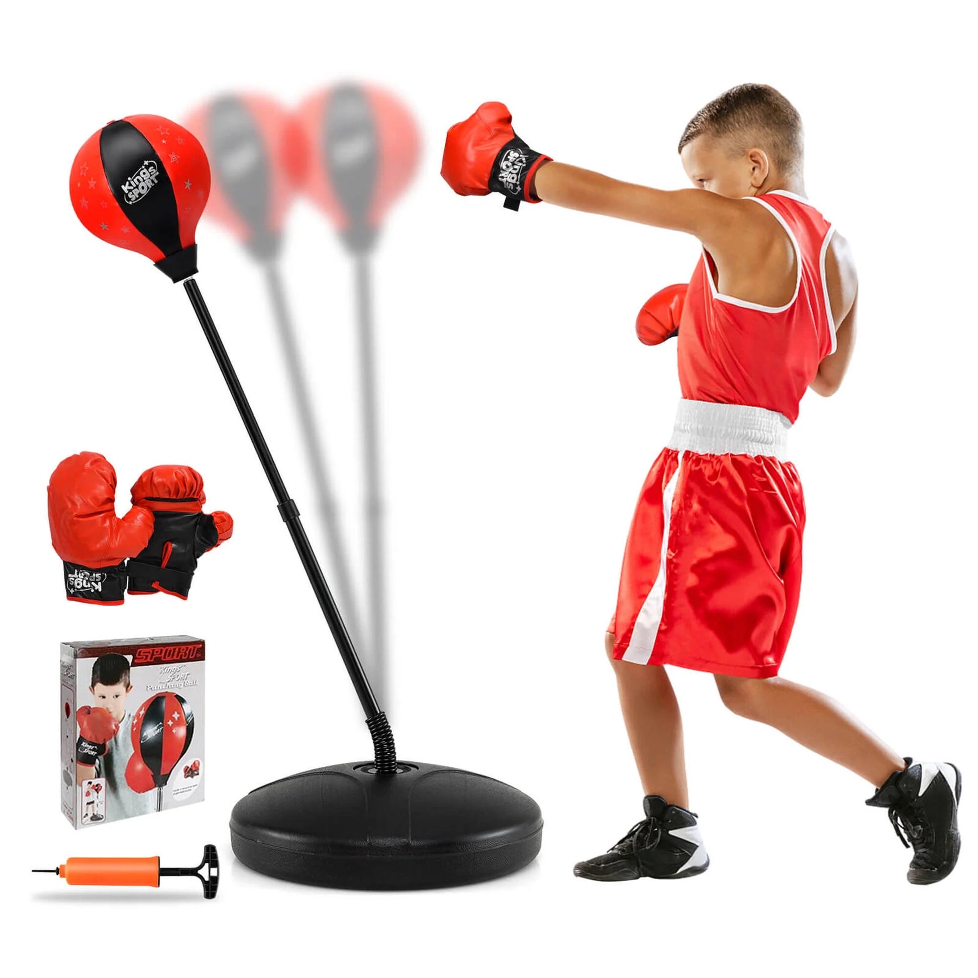 Kids Punching Bag Toy Set Adjustable Stand Boxing Glove Speed Ball with Pump