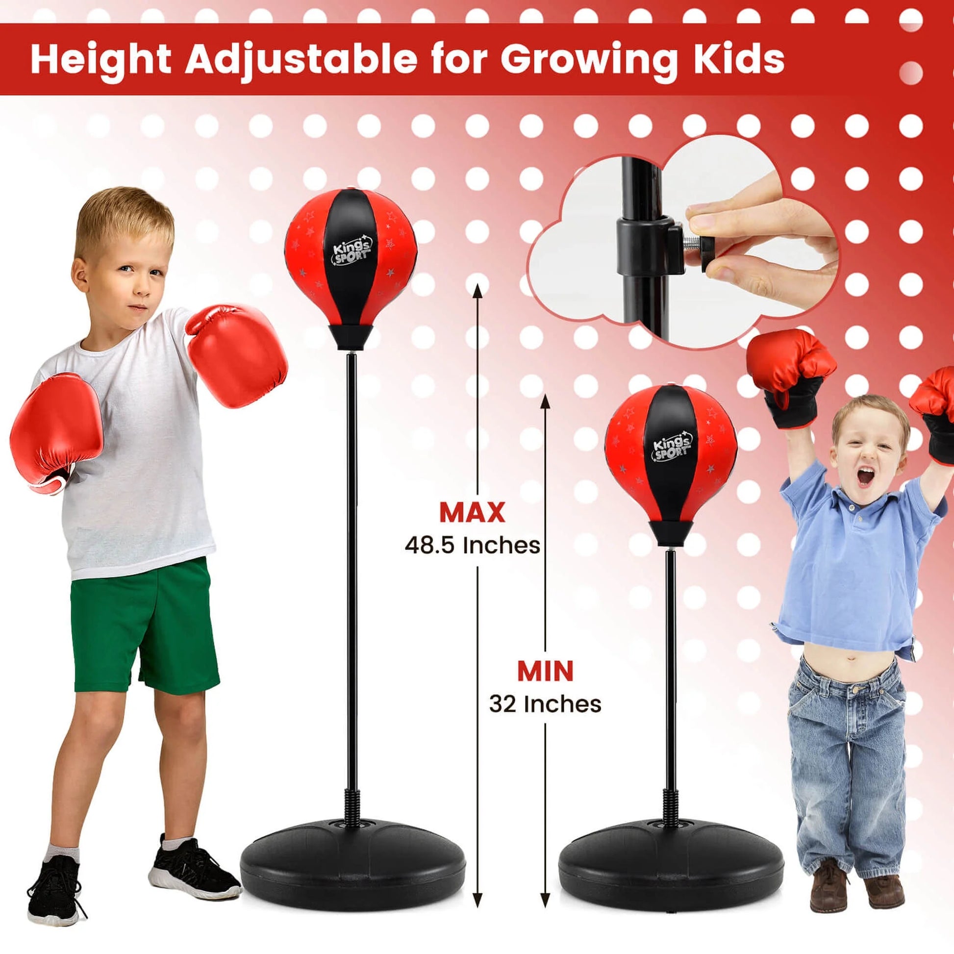 Kids Punching Bag Toy Set Adjustable Stand Boxing Glove Speed Ball with Pump