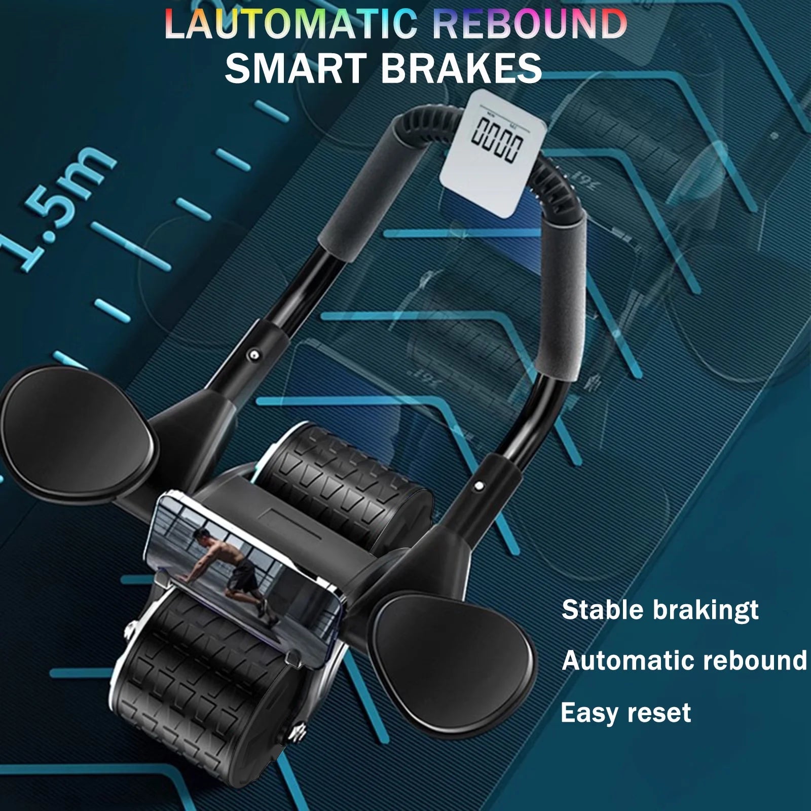 2023 New with Timer Ab Abdominal Exercise Roller Elbow Support, Abs Roller Wheel Core Exercise Equipment, Automatic Rebound Abdominal Wheel(Black)